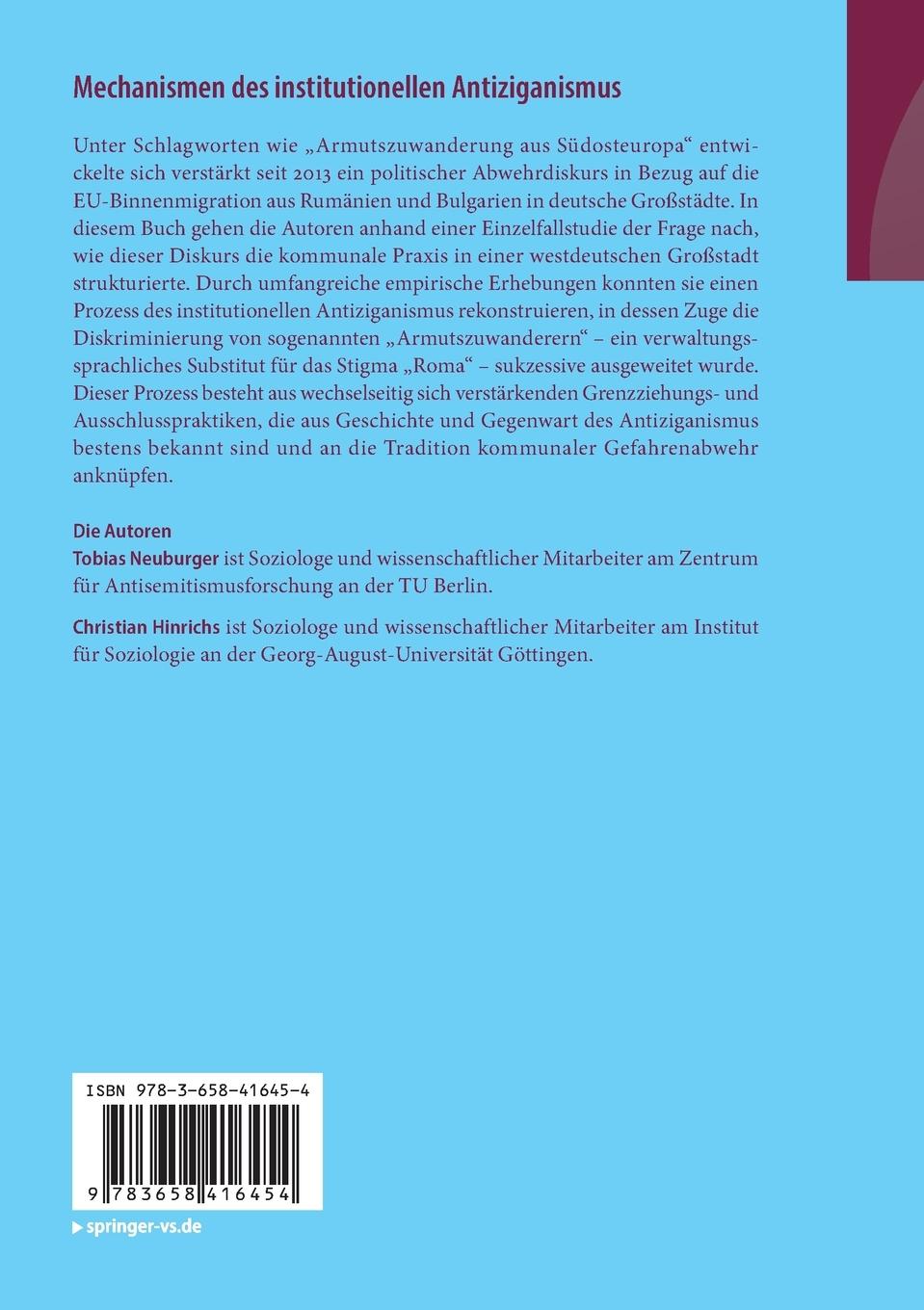 Rückseite: 9783658416454 | Mechanismen des institutionellen Antiziganismus | Hinrichs (u. a.)