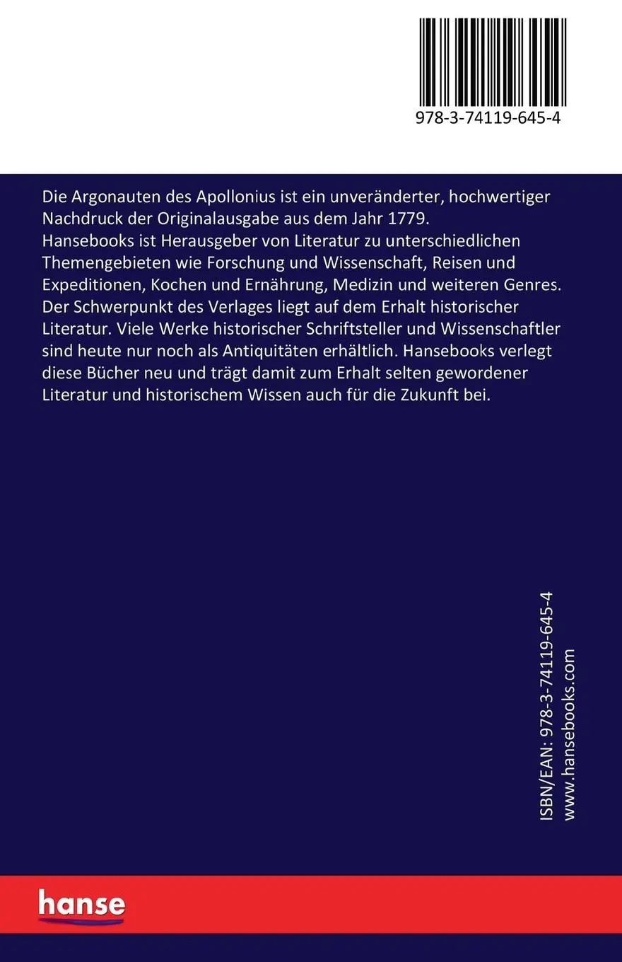 Rückseite: 9783741196454 | Die Argonauten des Apollonius | Johann Jakob Bodmer (u. a.) | Buch