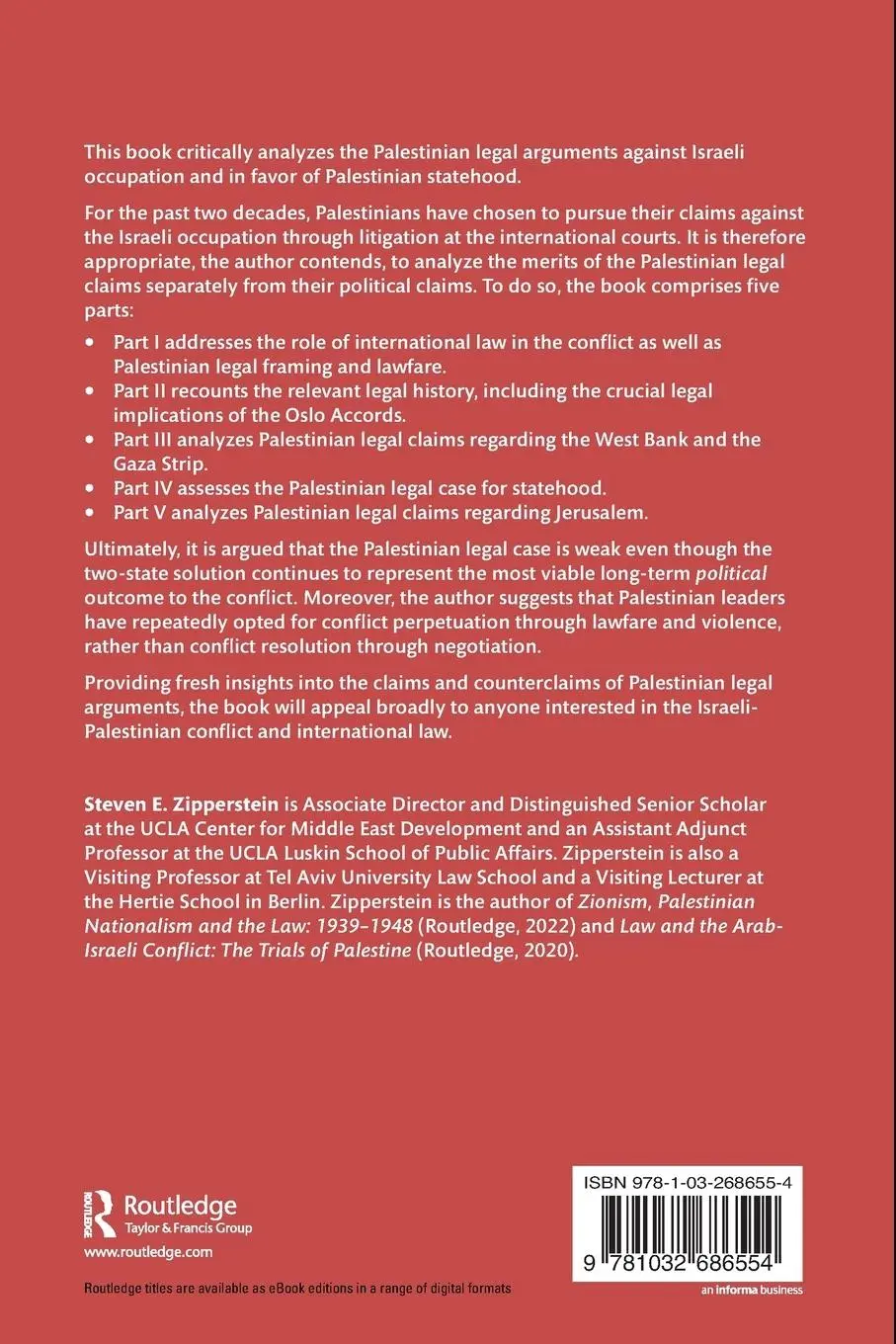 Rückseite: 9781032686554 | The Legal Case for Palestine | A Critical Assessment | Zipperstein