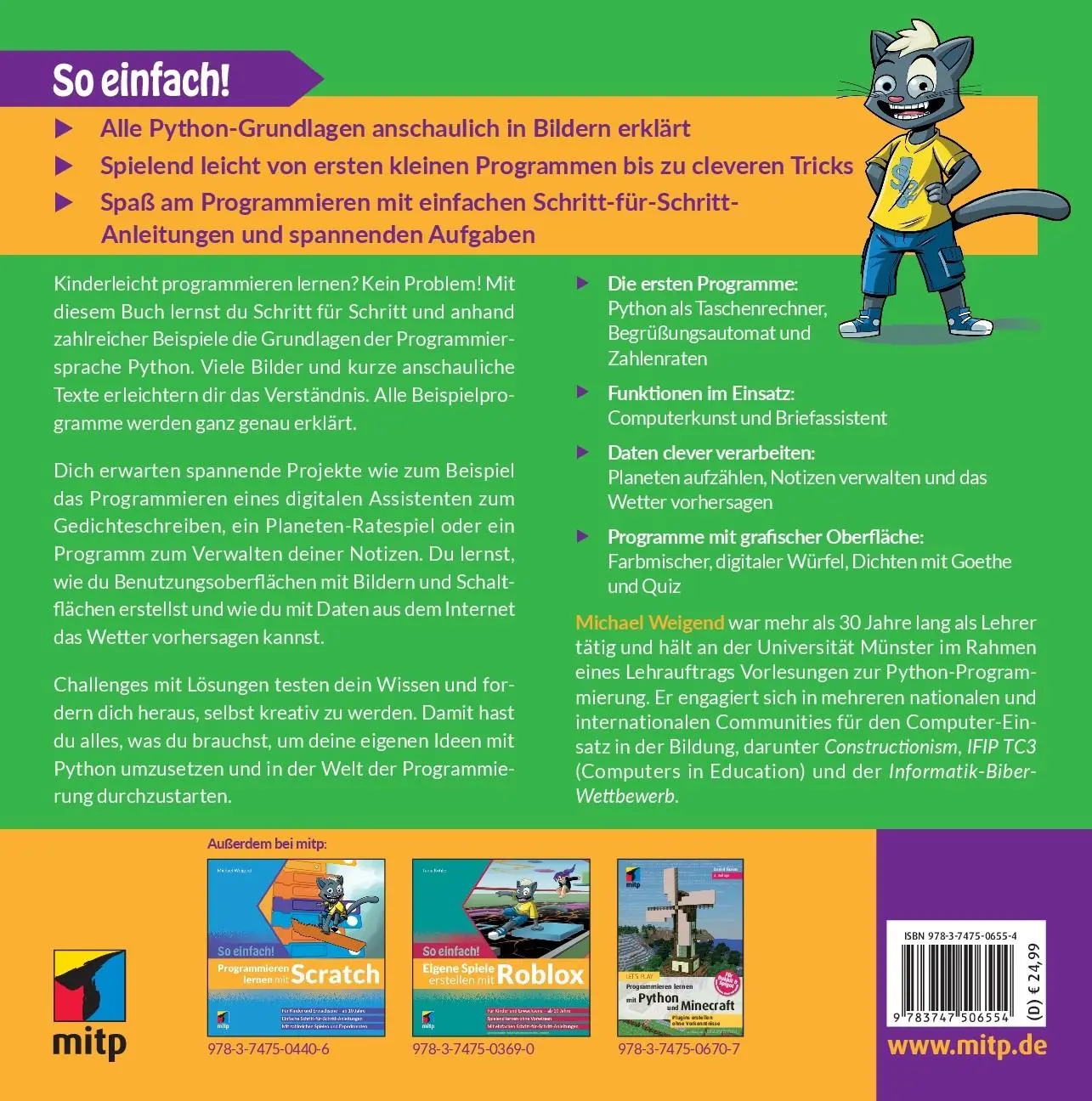 Rückseite: 9783747506554 | Programmieren lernen mit Python - So einfach! | Michael Weigend | Buch