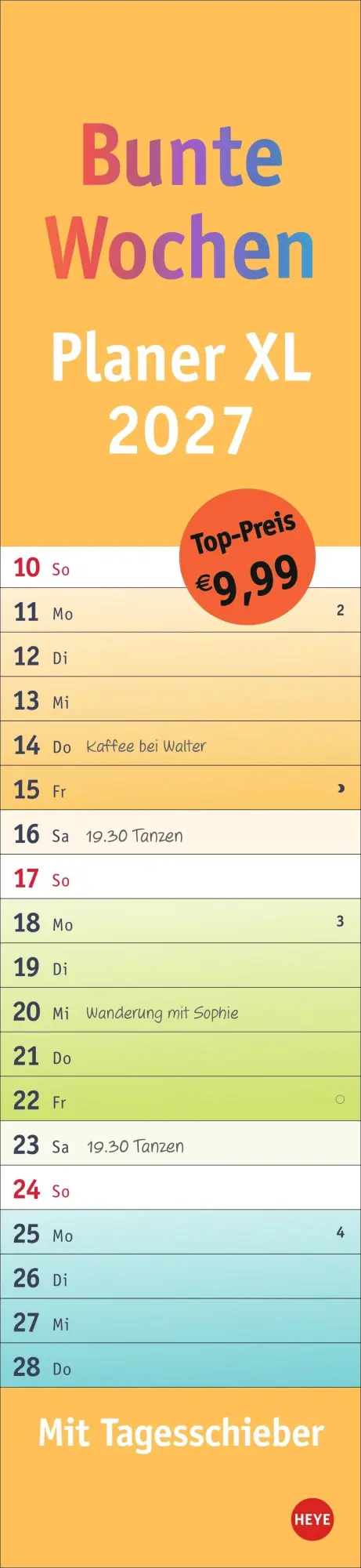 Cover: 9783756416554 | Bunte Wochen Langplaner XL 2027 | Kalender | Bunte Wochen Planer Heye