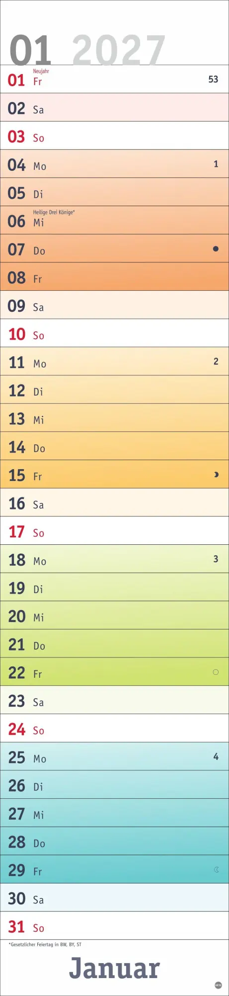 Bild: 9783756416554 | Bunte Wochen Langplaner XL 2027 | Kalender | Bunte Wochen Planer Heye