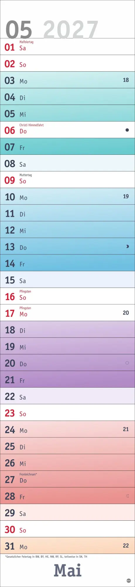 Bild: 9783756416554 | Bunte Wochen Langplaner XL 2027 | Kalender | Bunte Wochen Planer Heye