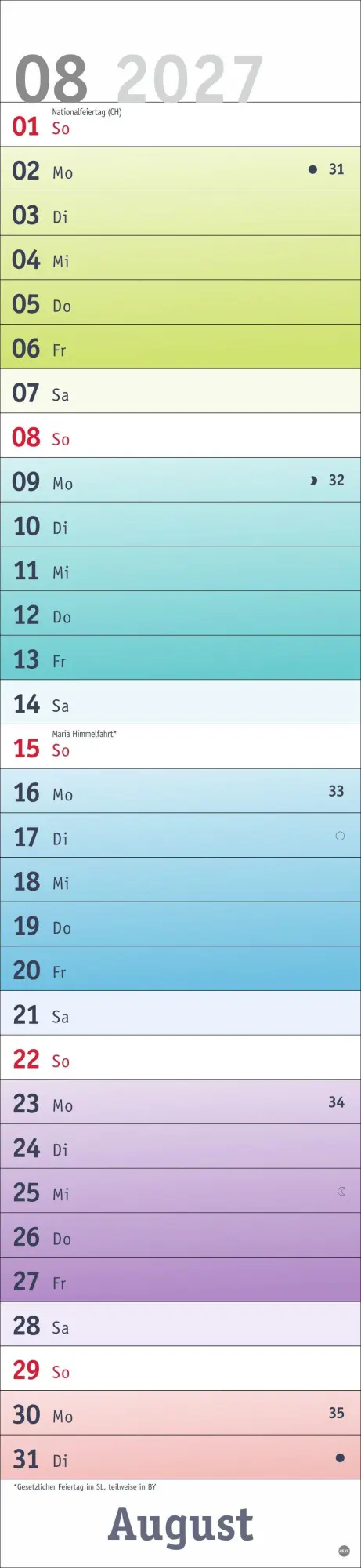 Bild: 9783756416554 | Bunte Wochen Langplaner XL 2027 | Kalender | Bunte Wochen Planer Heye