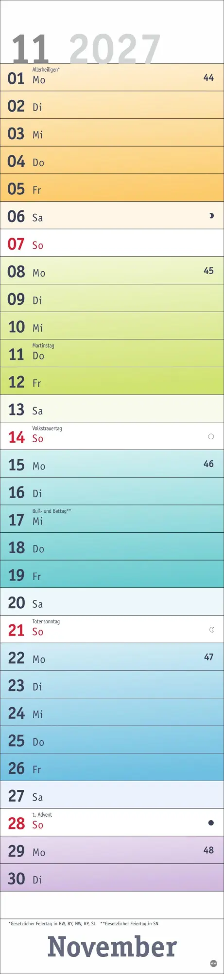 Bild: 9783756416554 | Bunte Wochen Langplaner XL 2027 | Kalender | Bunte Wochen Planer Heye