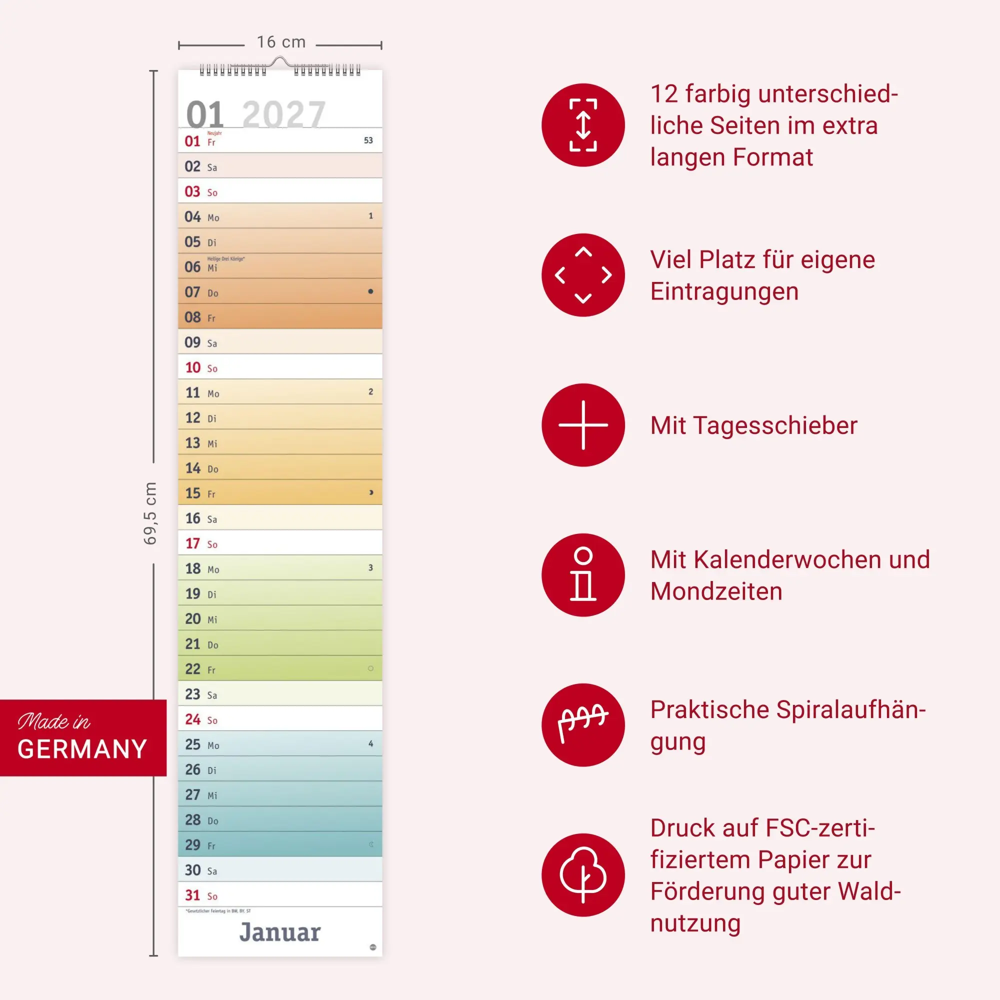 Bild: 9783756416554 | Bunte Wochen Langplaner XL 2027 | Kalender | Bunte Wochen Planer Heye