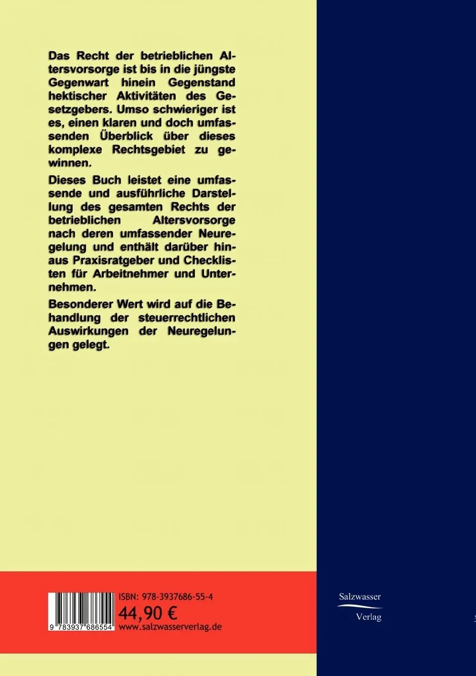 Rückseite: 9783937686554 | Handbuch zur neuen betrieblichen Altersversorgung | Dennis Dierker