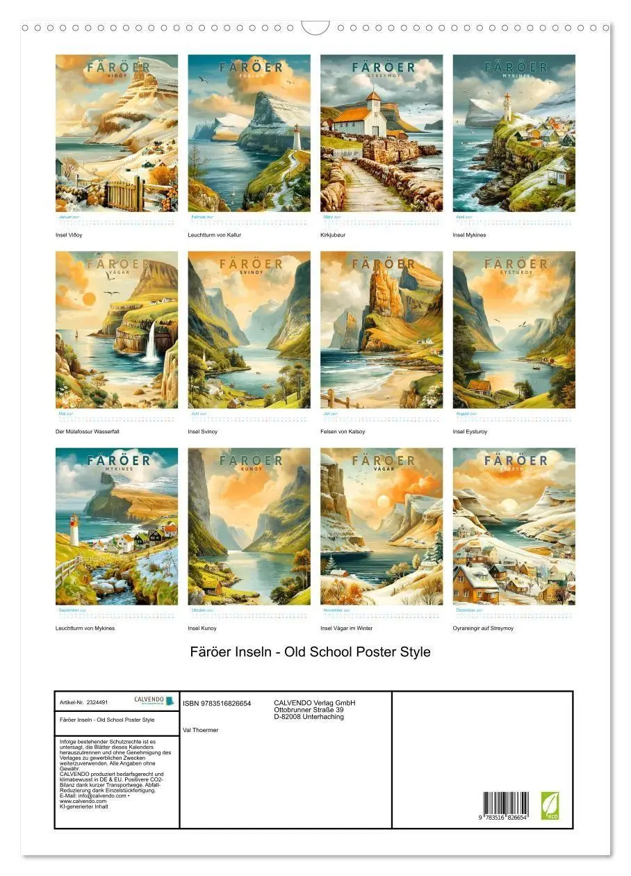 Bild: 9783516826654 | Färöer Inseln - Old School Poster Style (Wandkalender 2027 DIN A2...