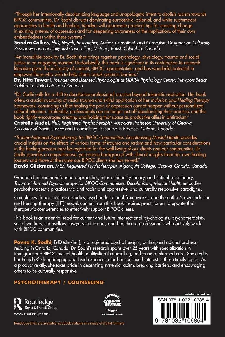Rückseite: 9781032106854 | Trauma-Informed Psychotherapy for BIPOC Communities | Pavna K. Sodhi