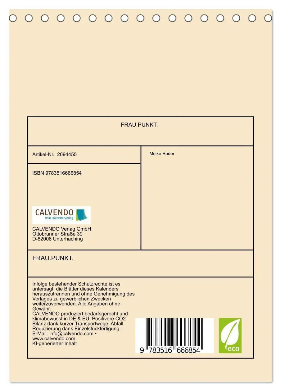 Bild: 9783516666854 | FRAU.PUNKT. (Tischkalender 2026 DIN A5 hoch), CALVENDO Monatskalender