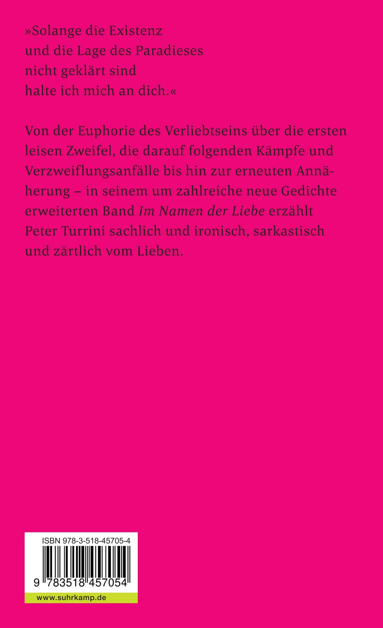 Rückseite: 9783518457054 | Im Namen der Liebe | Gedichte | Peter Turrini | Taschenbuch | 125 S.