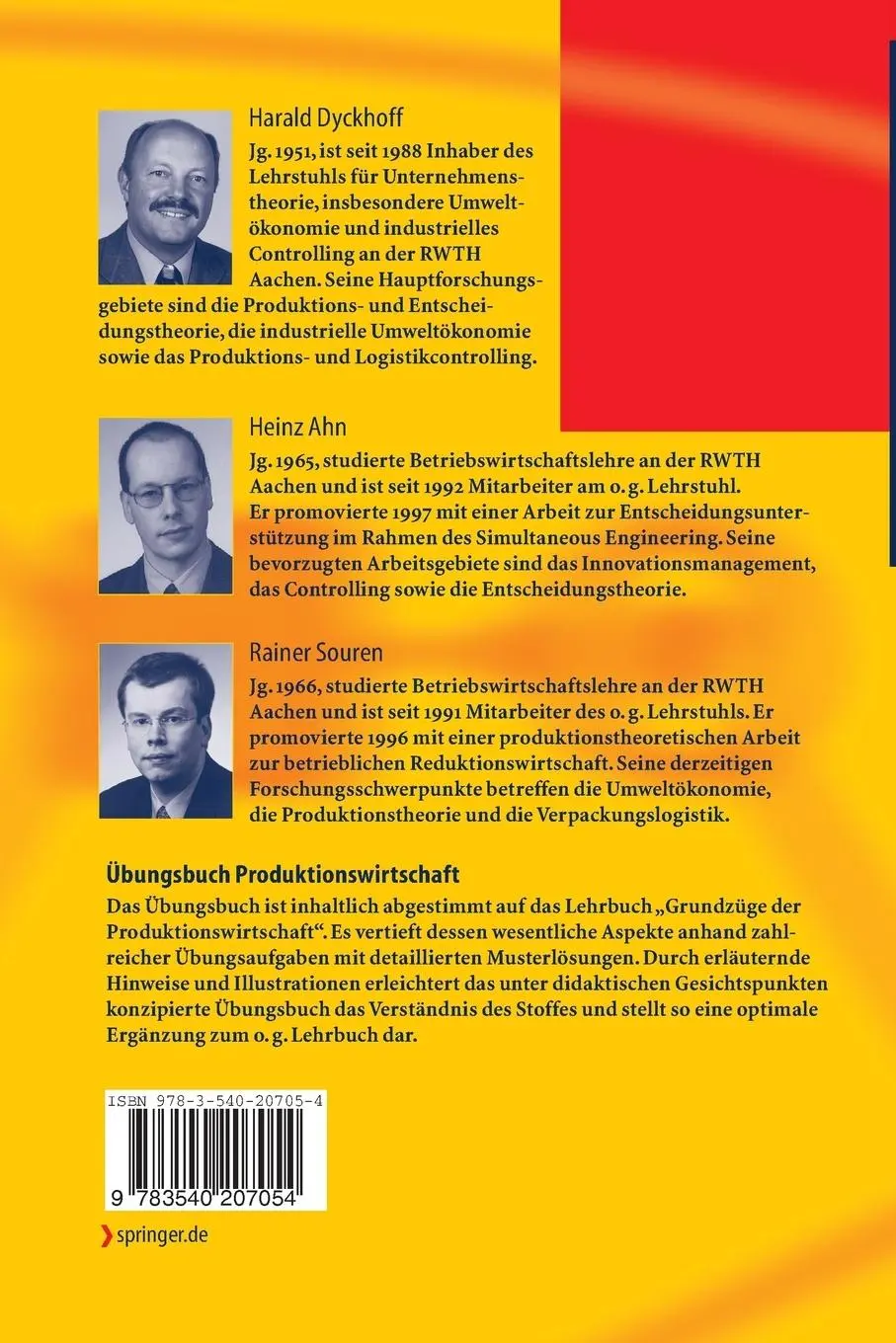 Rückseite: 9783540207054 | Übungsbuch Produktionswirtschaft | Harald Dyckhoff (u. a.) | Buch | x