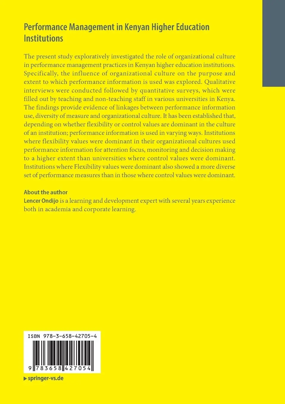 Rückseite: 9783658427054 | Performance Management in Kenyan Higher Education Institutions | Buch
