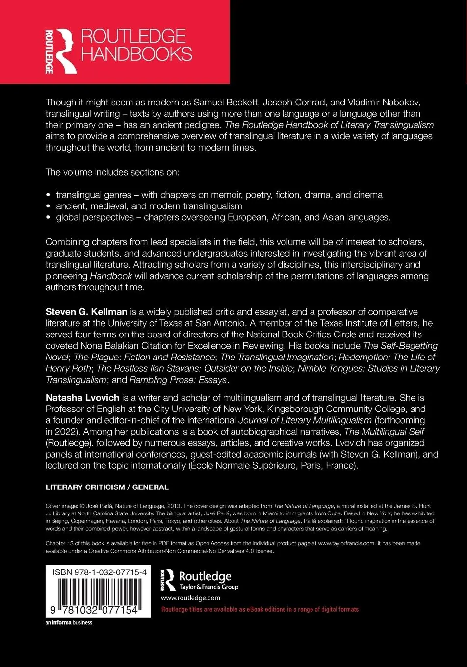 Rückseite: 9781032077154 | The Routledge Handbook of Literary Translingualism | Kellman (u. a.)