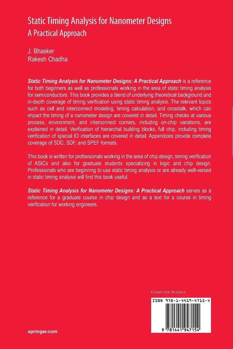 Rückseite: 9781441947154 | Static Timing Analysis for Nanometer Designs | A Practical Approach