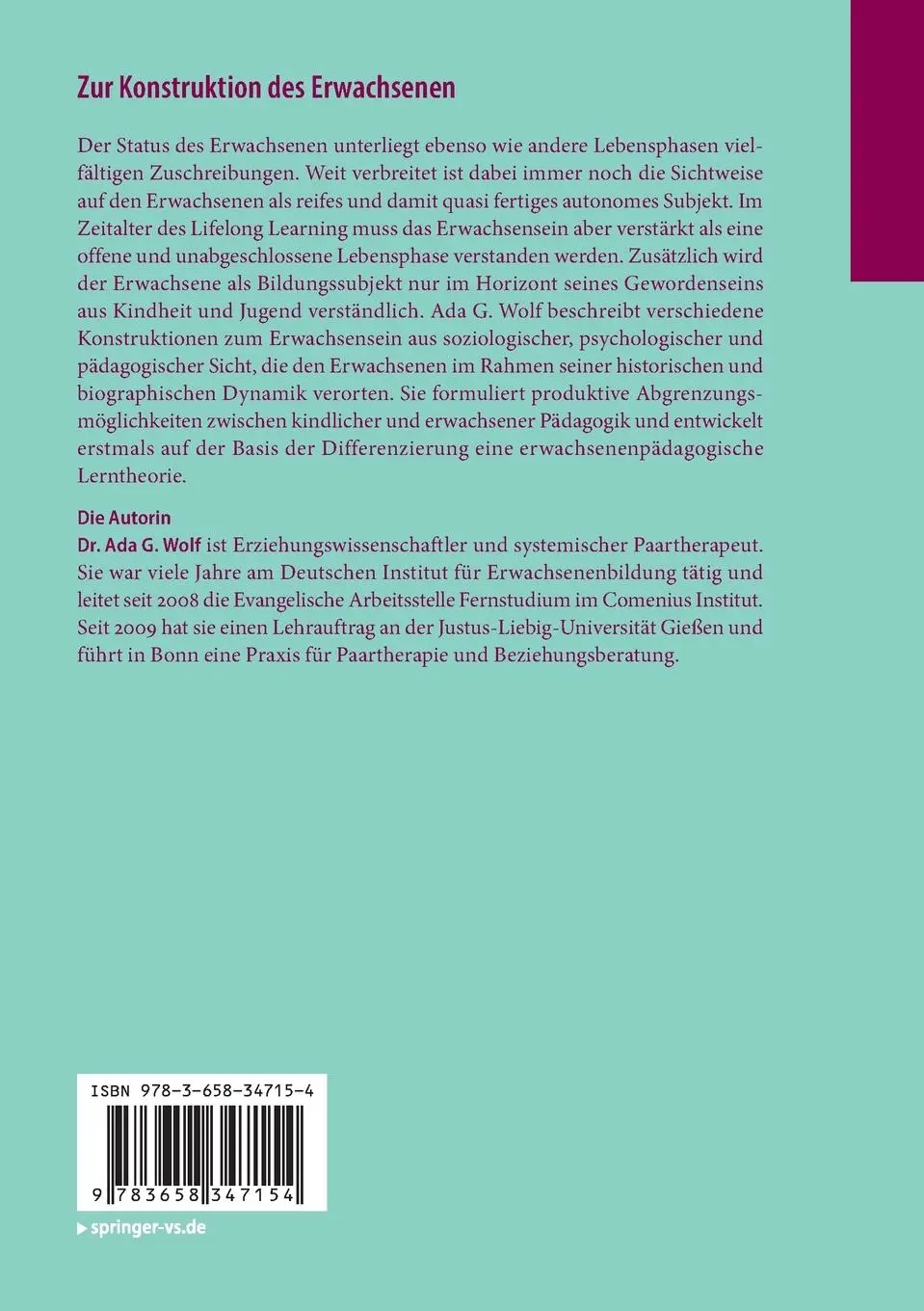 Rückseite: 9783658347154 | Zur Konstruktion des Erwachsenen | Ada G. Wolf | Taschenbuch | xx