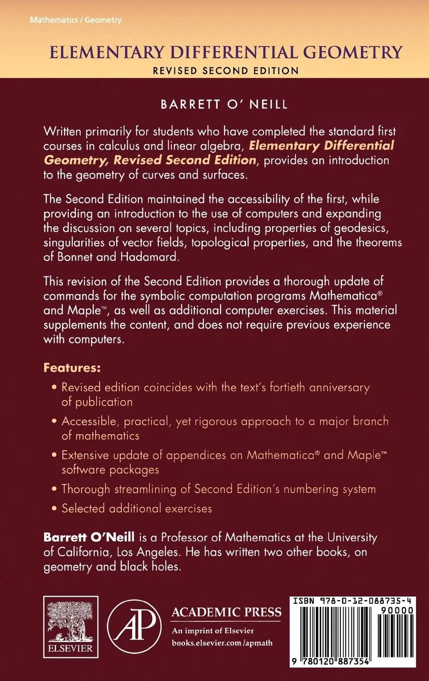 Rückseite: 9780120887354 | Elementary Differential Geometry, Revised 2nd Edition | O'Neill | Buch