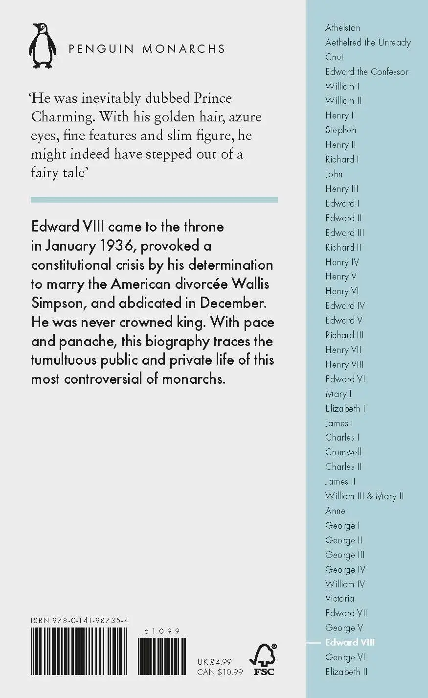 Rückseite: 9780141987354 | Edward VIII (Penguin Monarchs) | The Uncrowned King | Piers Brendon