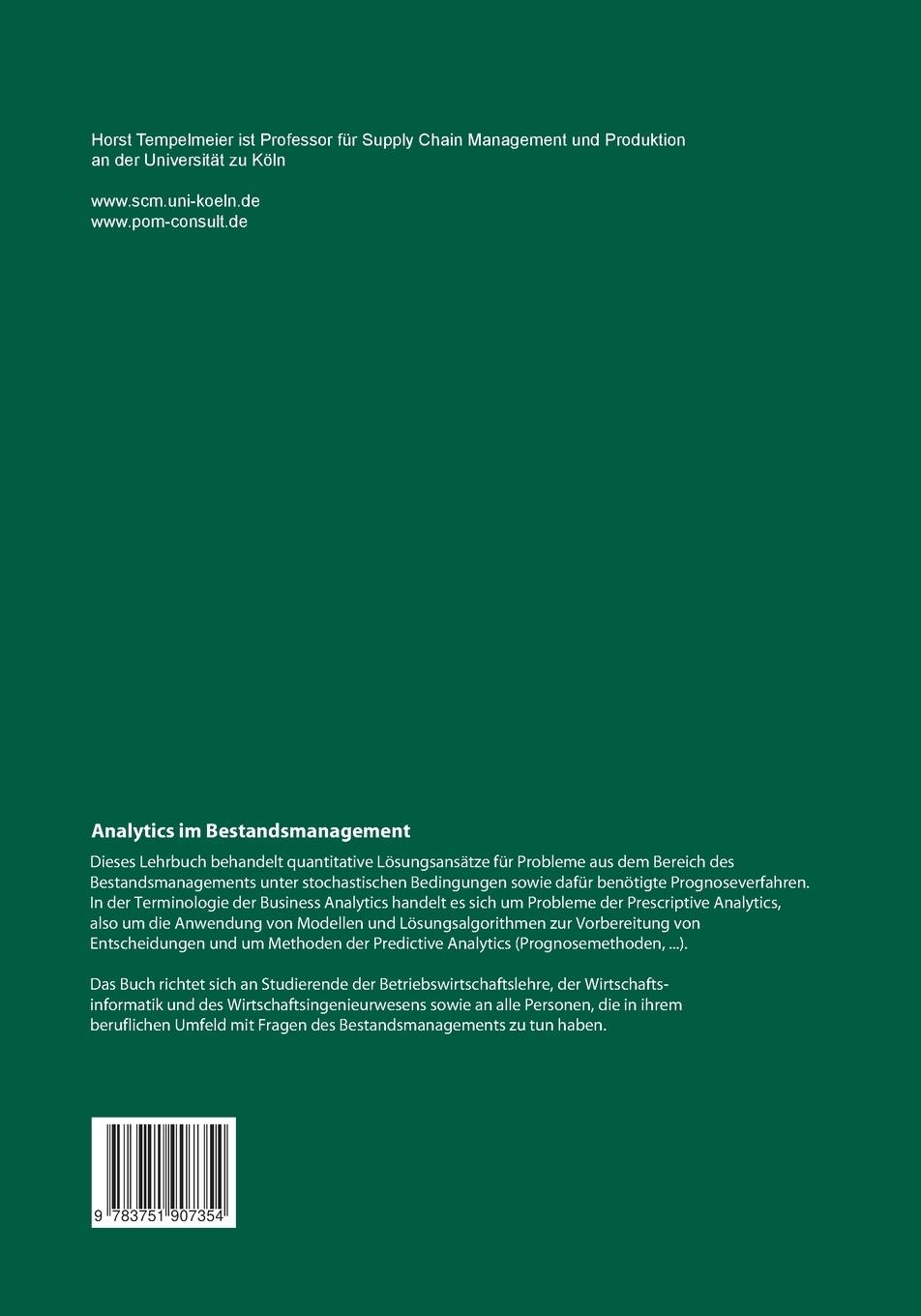 Rückseite: 9783751907354 | Analytics im Bestandsmanagement | Horst Tempelmeier | Taschenbuch