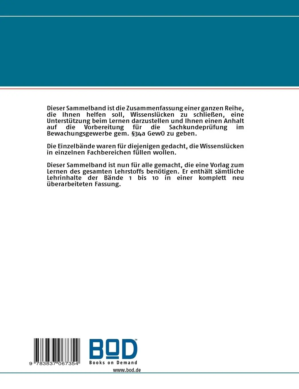 Rückseite: 9783837067354 | Lernvorschläge für die Sachkundeprüfung im Bewachungsgewerbe gem....