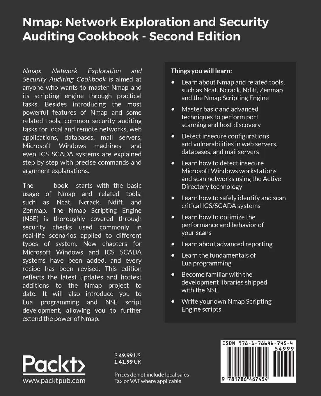 Rückseite: 9781786467454 | Nmap Network Exploration and Security Auditing Cookbook | Pale | Buch