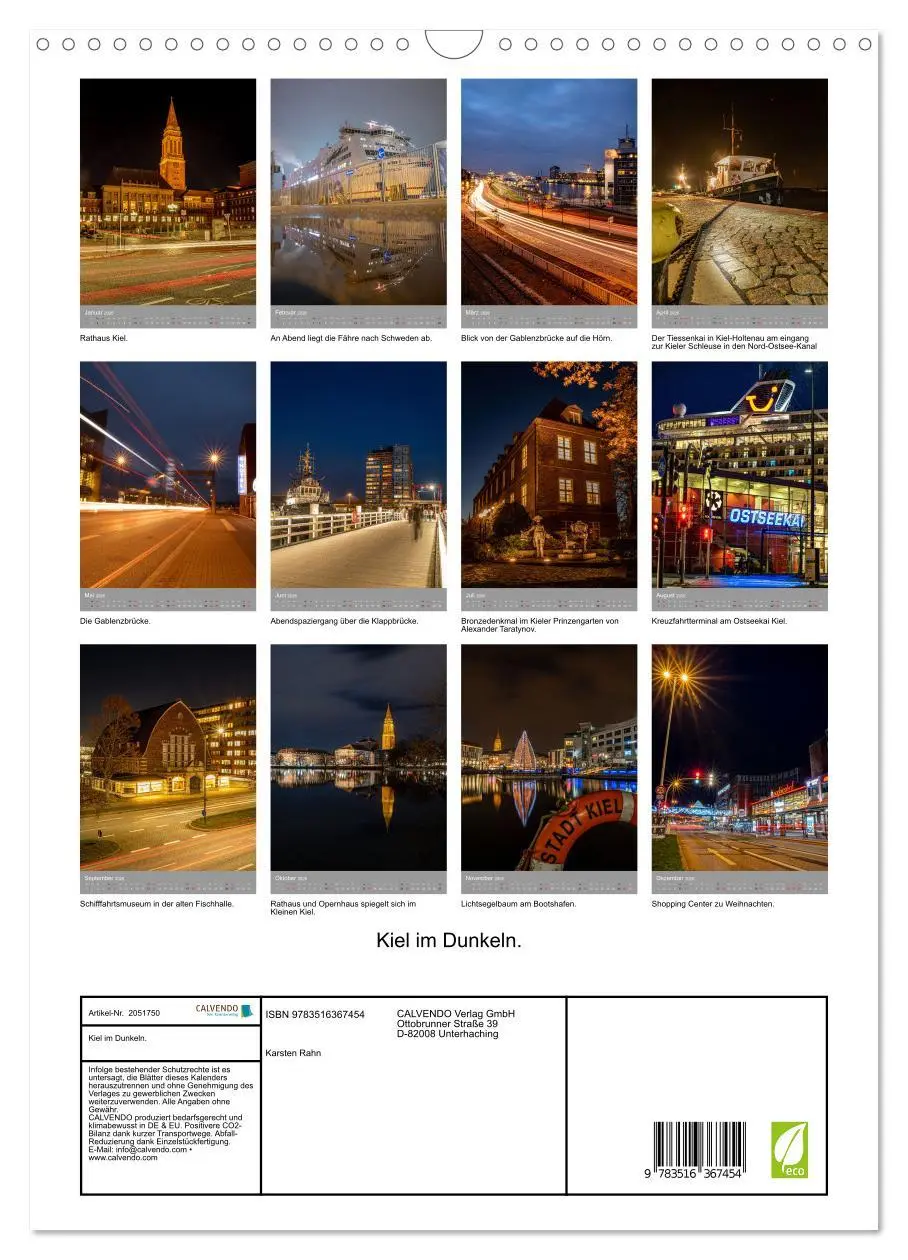 Bild: 9783516367454 | Kiel im Dunkeln. (Wandkalender 2026 DIN A3 hoch), CALVENDO...