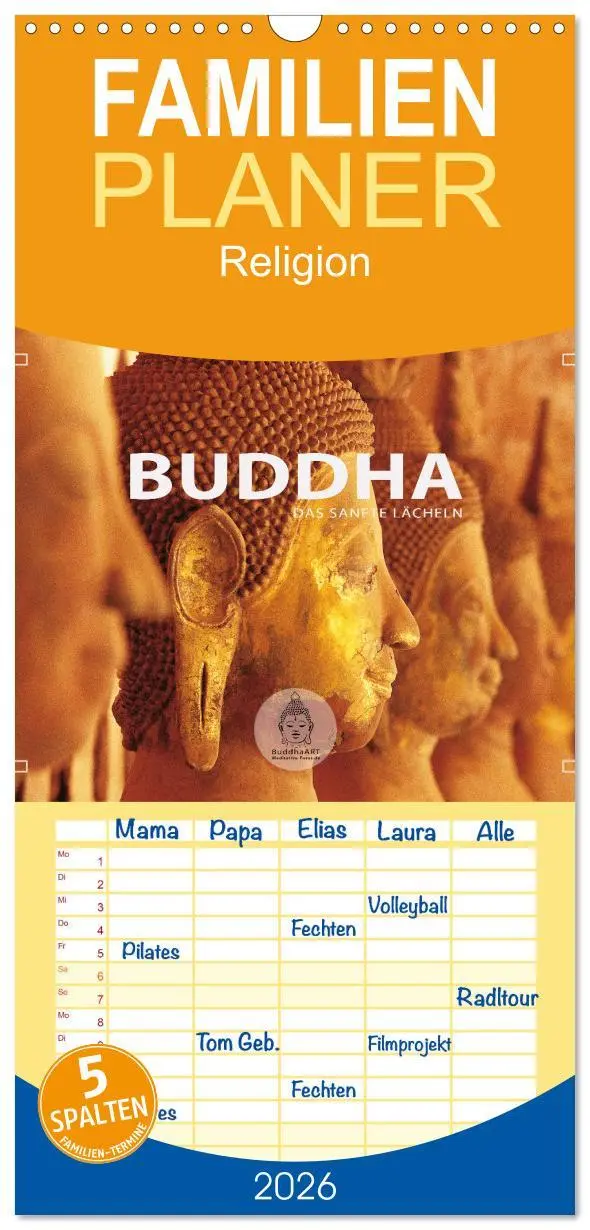 Cover: 9783516507454 | Familienplaner 2026 - BUDDHA - Ein sanftes Lächeln mit 5 Spalten...