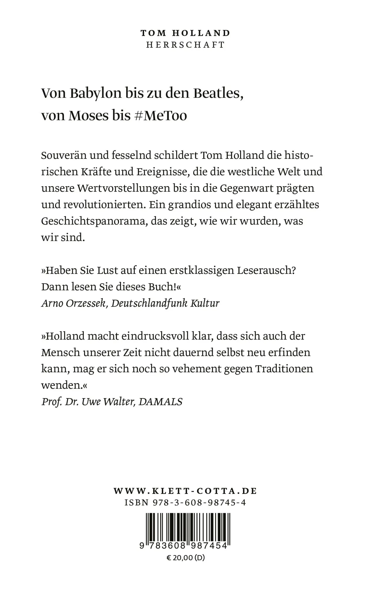 Rückseite: 9783608987454 | Herrschaft | Die Entstehung des Westens | Tom Holland | Taschenbuch