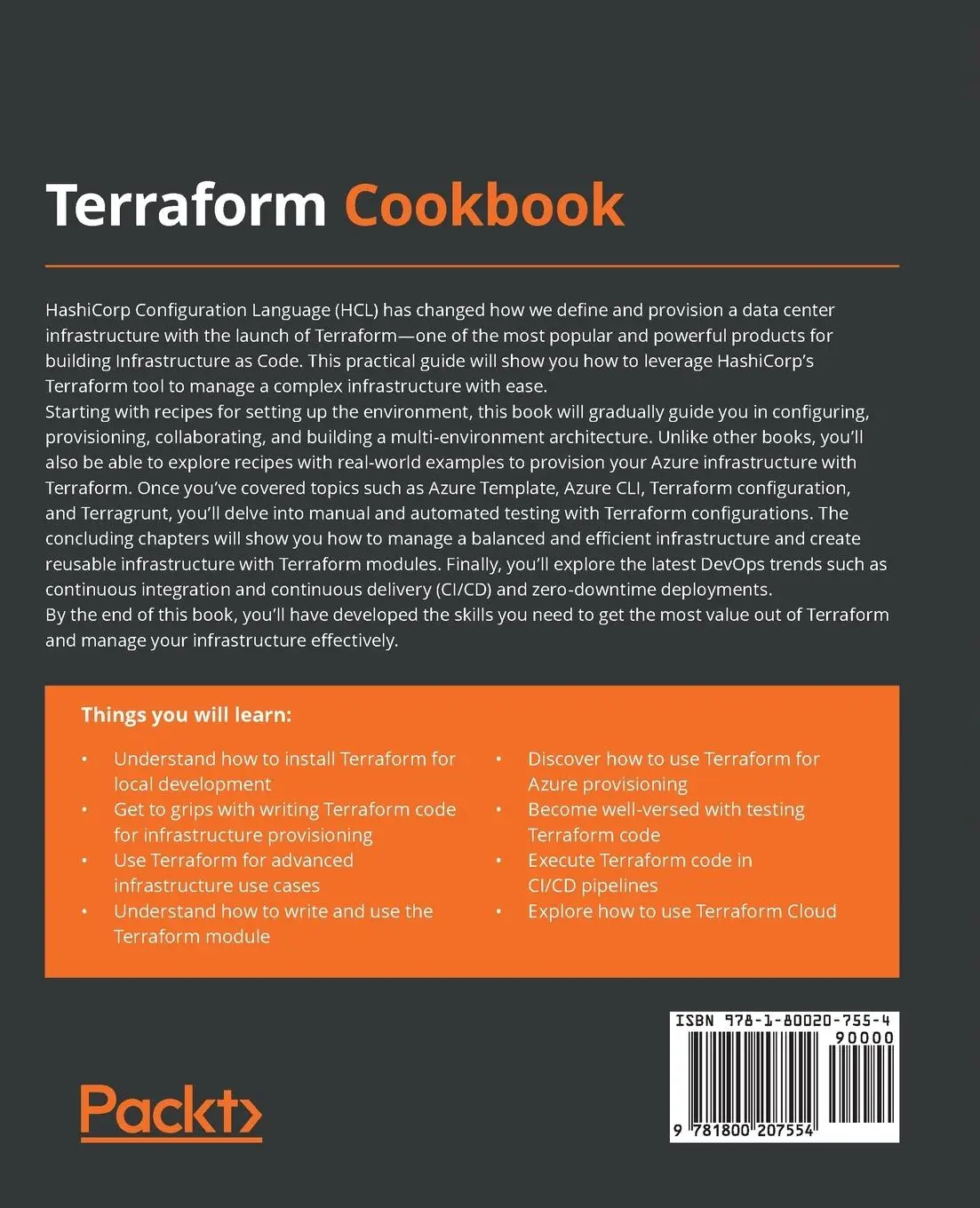 Rückseite: 9781800207554 | Terraform Cookbook | Mikael Krief | Taschenbuch | Englisch | 2020