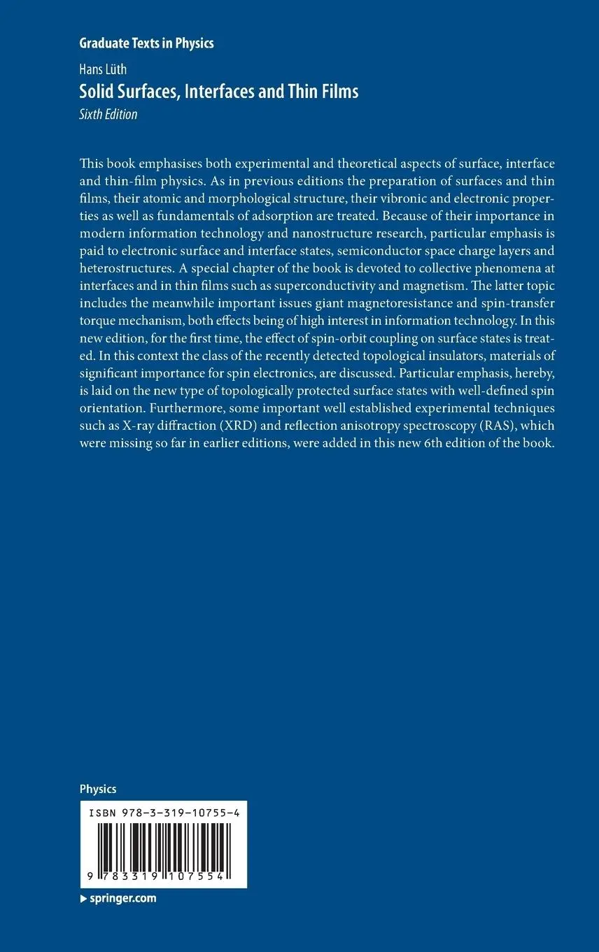 Rückseite: 9783319107554 | Solid Surfaces, Interfaces and Thin Films | Hans Lüth | Buch | xiii