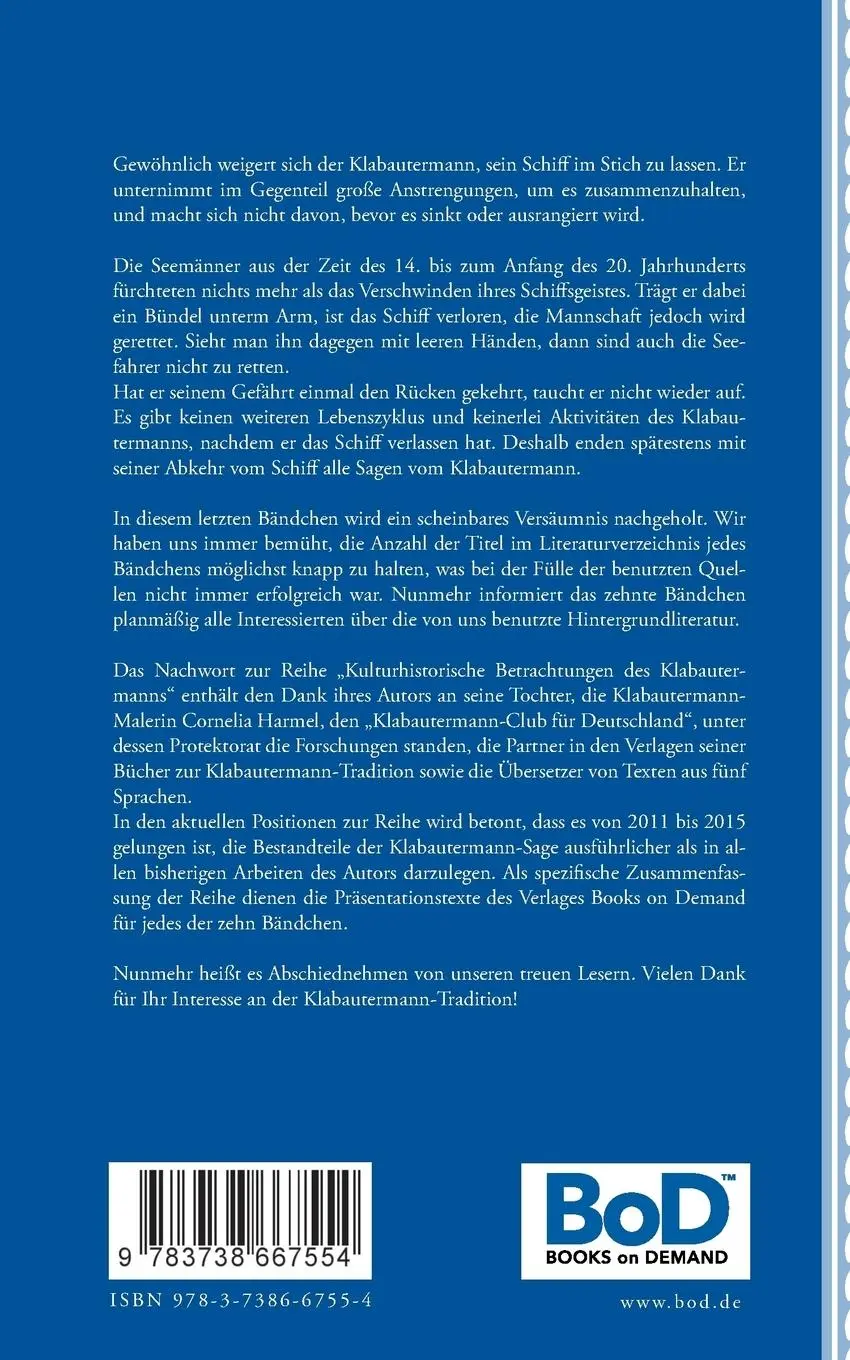 Rückseite: 9783738667554 | Kulturhistorische Betrachtungen des Klabautermanns - Zehntes Bändchen