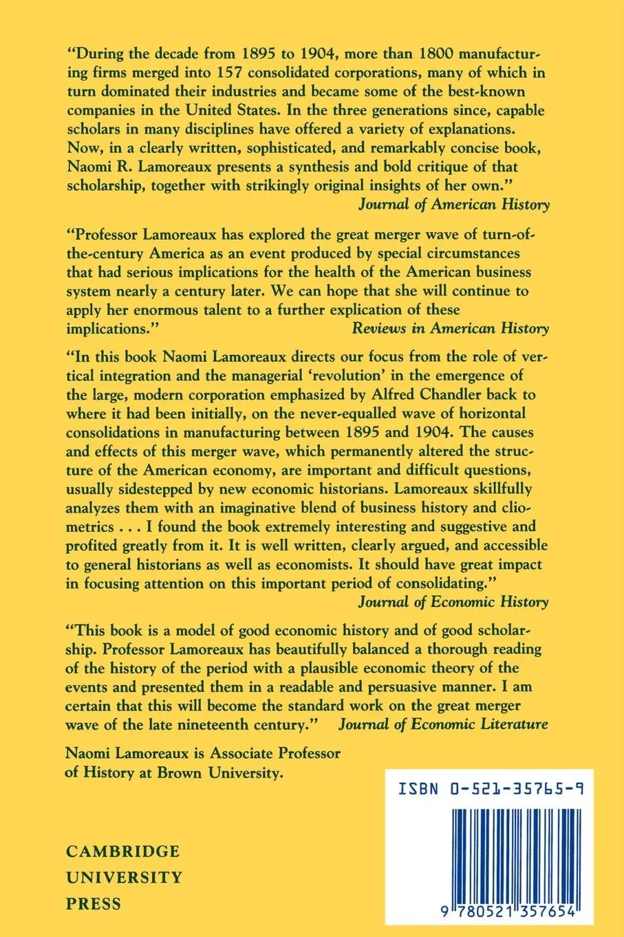 Rückseite: 9780521357654 | The Great Merger Movement in American Business, 1895 1904 | Lamoreaux