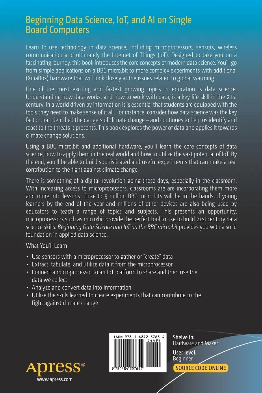 Rückseite: 9781484257654 | Beginning Data Science, Iot, and AI on Single Board Computers | Buch