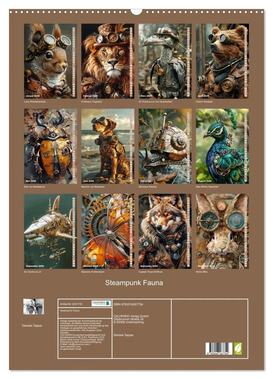 Bild: 9783516267754 | Steampunk Fauna (Wandkalender 2026 DIN A2 hoch), CALVENDO...