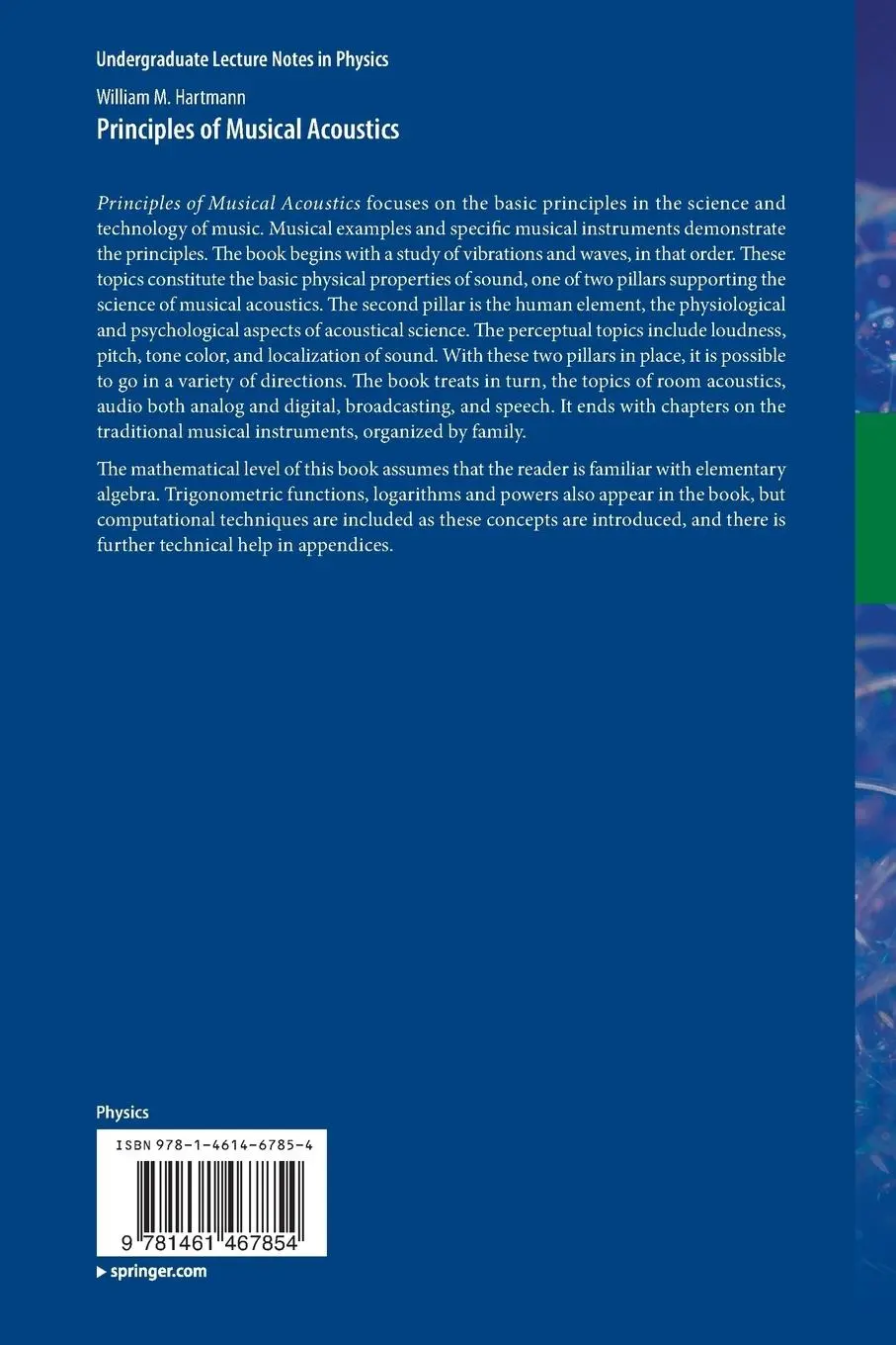 Rückseite: 9781461467854 | Principles of Musical Acoustics | William M. Hartmann | Taschenbuch