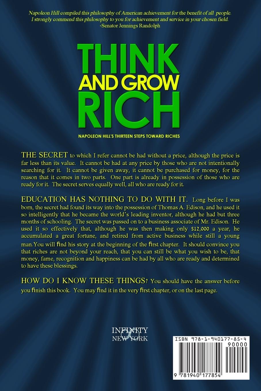 Rückseite: 9781940177854 | Think and Grow Rich | Napoleon Hill's Thirteen Steps Toward Riches