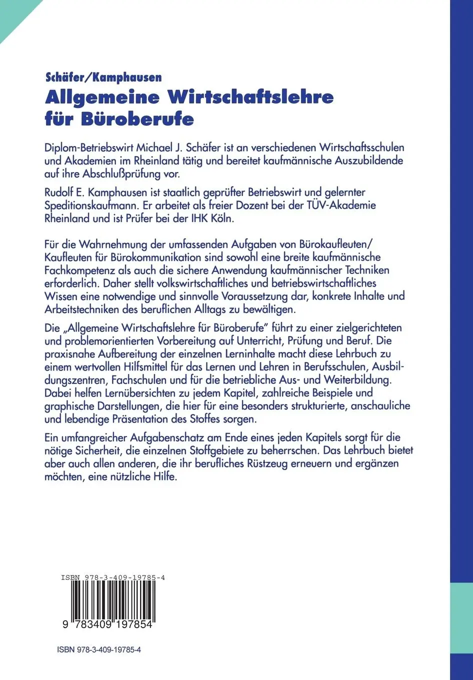 Rückseite: 9783409197854 | Allgemeine Wirtschaftslehre für Büroberufe | Kamphausen (u. a.) | Buch