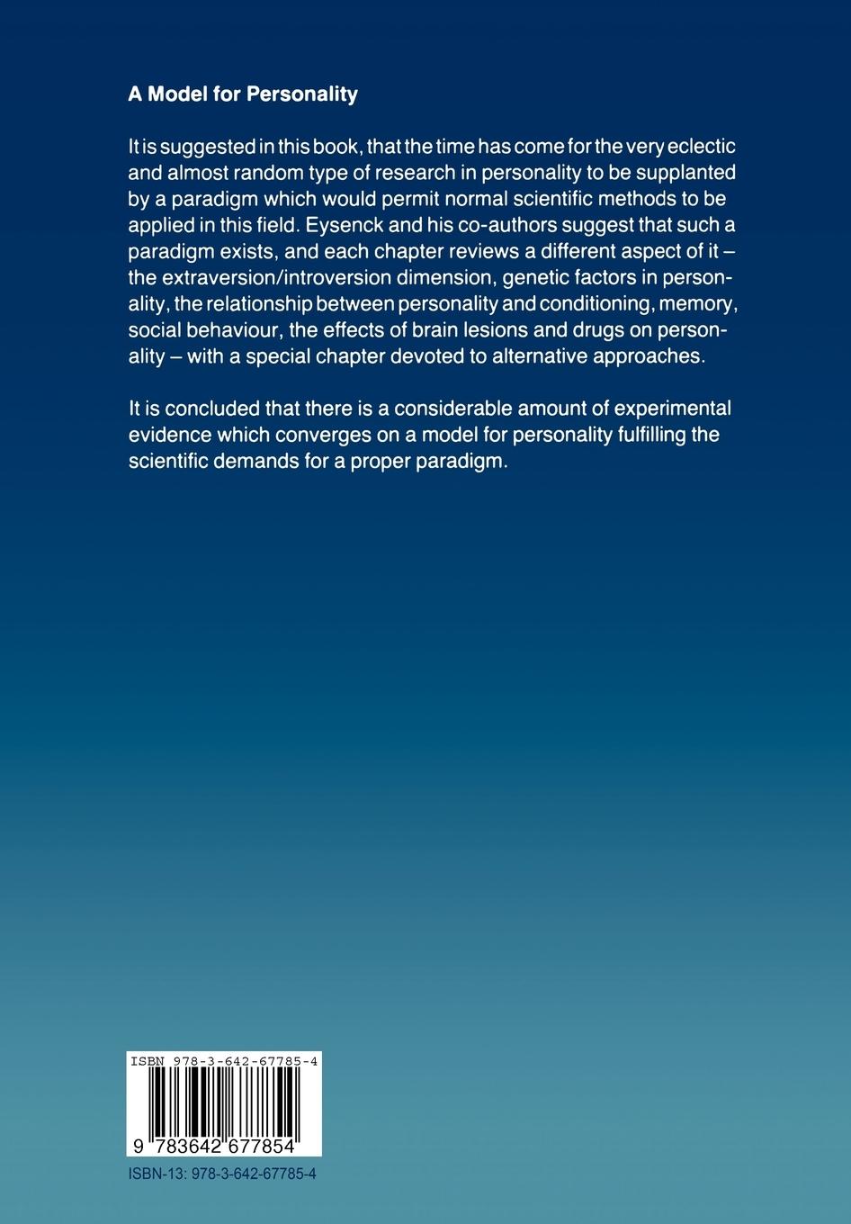 Rückseite: 9783642677854 | A Model for Personality | H. J. Eysenck | Taschenbuch | xii | Englisch