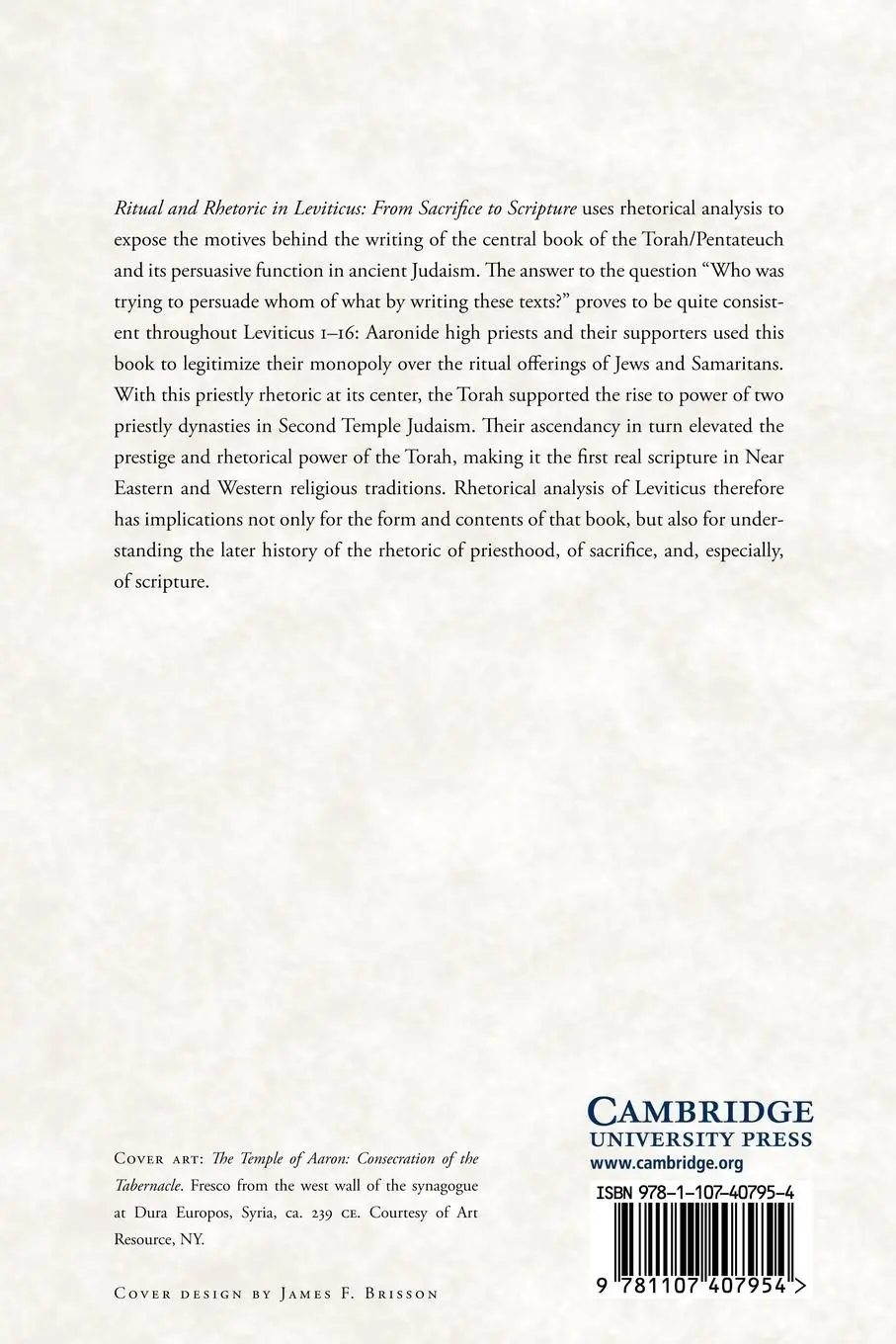 Rückseite: 9781107407954 | Ritual and Rhetoric in Leviticus | From Sacrifice to Scripture | Watts