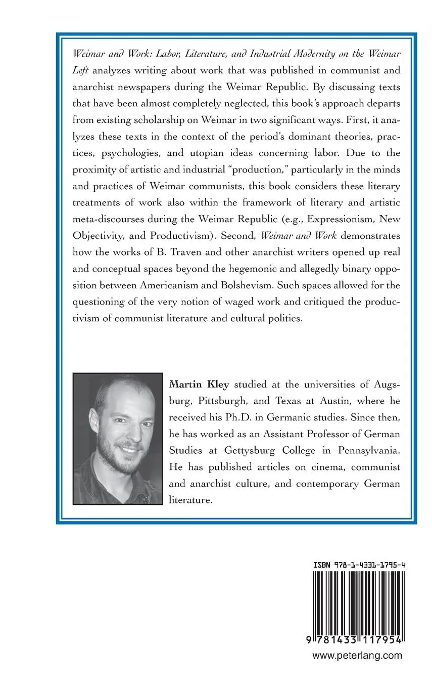 Rückseite: 9781433117954 | Weimar and Work | Martin Kley | Buch | 182 S. | Englisch | 2013