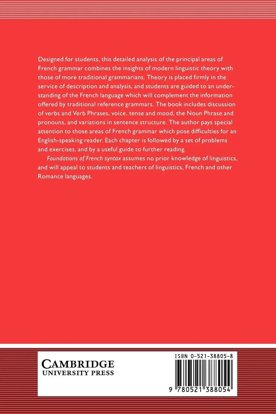 Rückseite: 9780521388054 | Foundations of French Syntax | Michael Allan Jones | Taschenbuch