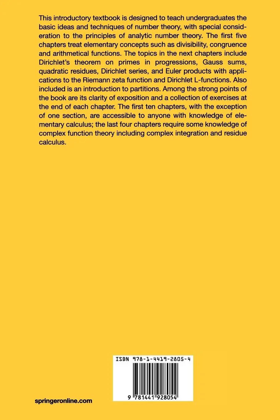 Rückseite: 9781441928054 | Introduction to Analytic Number Theory | Tom M. Apostol | Taschenbuch