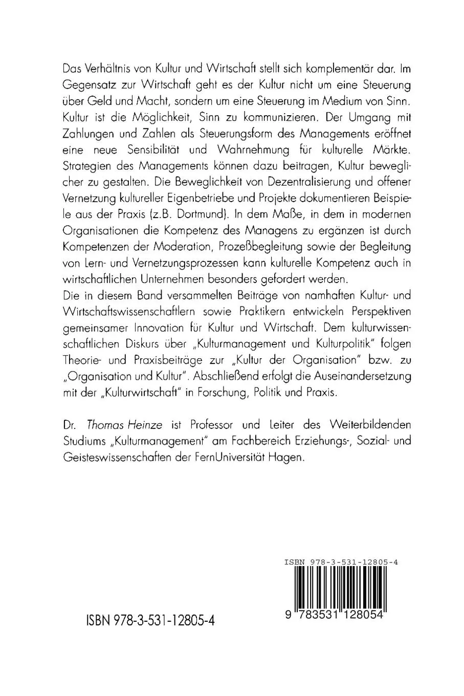 Rückseite: 9783531128054 | Kultur und Wirtschaft | Perspektiven gemeinsamer Innovation | Heinze