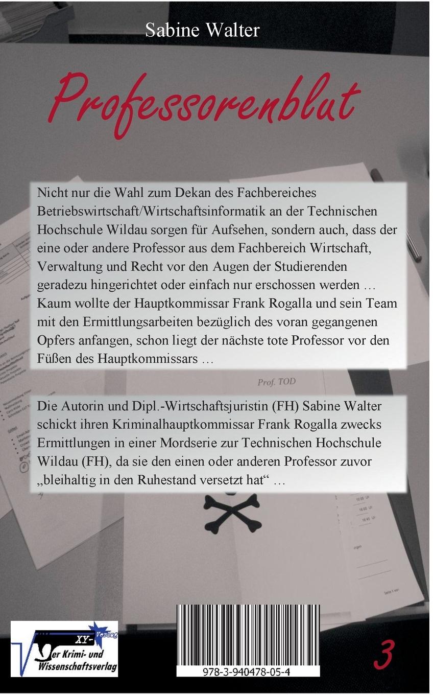 Rückseite: 9783940478054 | Professorenblut | Sabine Walter | Taschenbuch | 140 S. | Deutsch