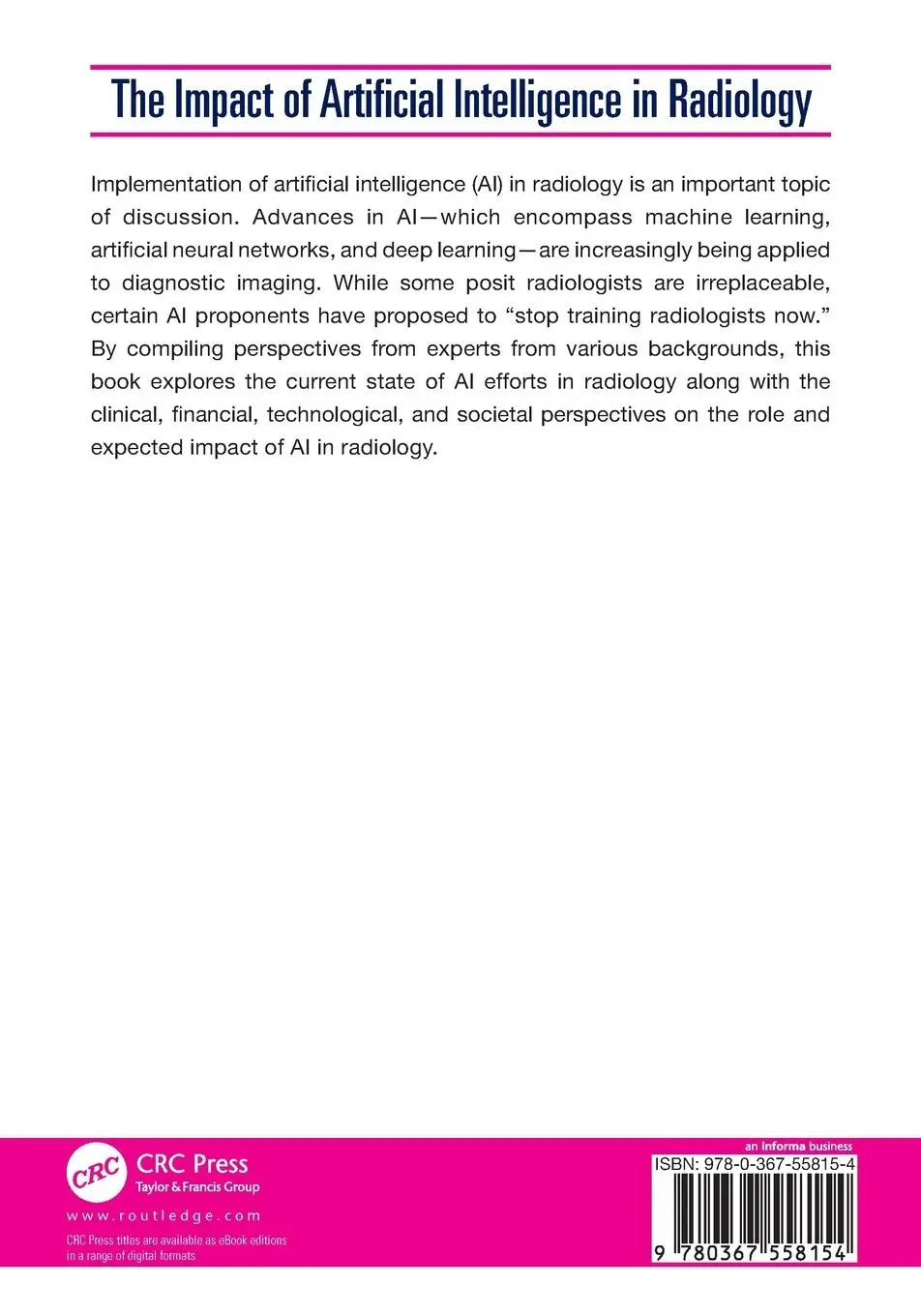 Rückseite: 9780367558154 | The Impact of Artificial Intelligence in Radiology | Eltorai (u. a.)