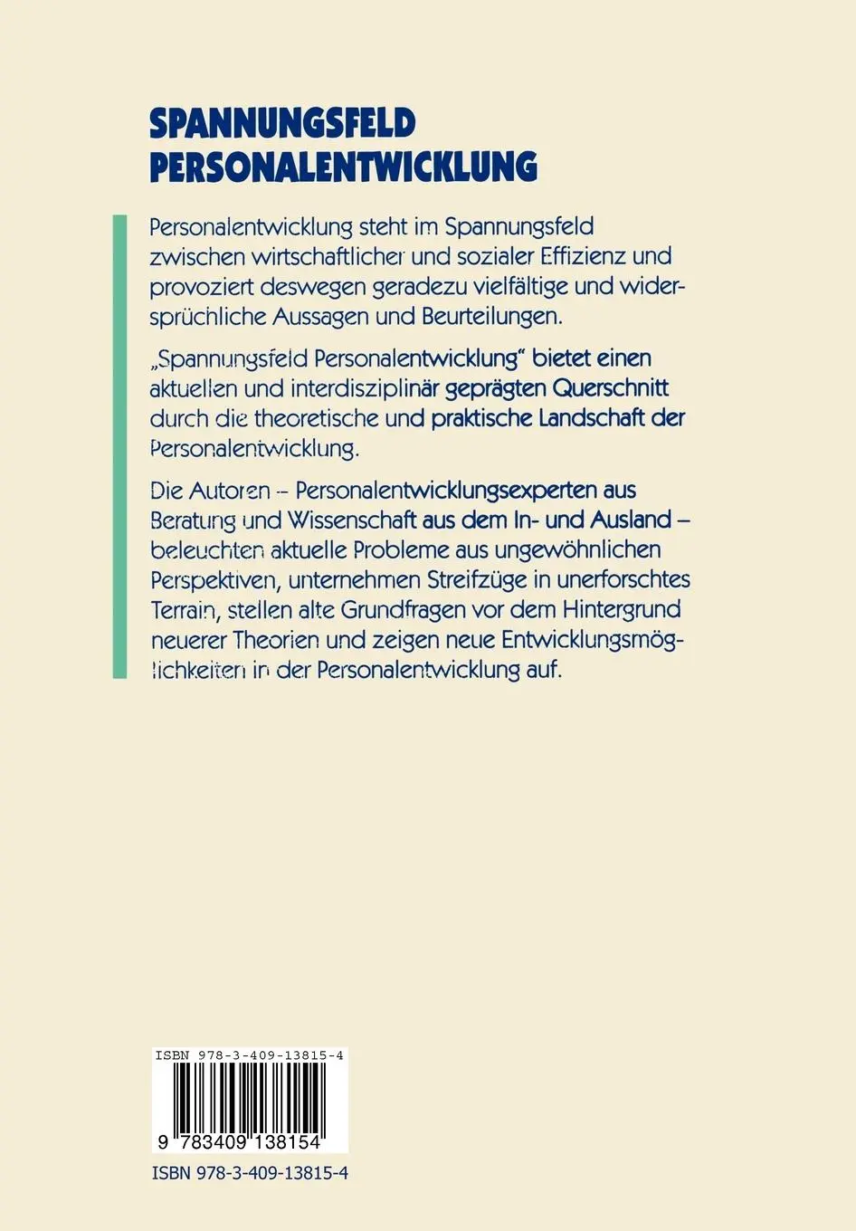 Rückseite: 9783409138154 | Spannungsfeld Personalentwicklung | Konzeptionen Analysen Perspektiven
