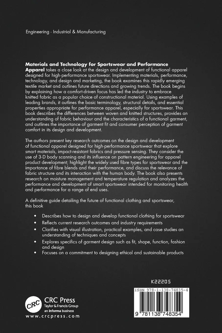 Rückseite: 9781138748354 | Materials and Technology for Sportswear and Performance Apparel | Buch