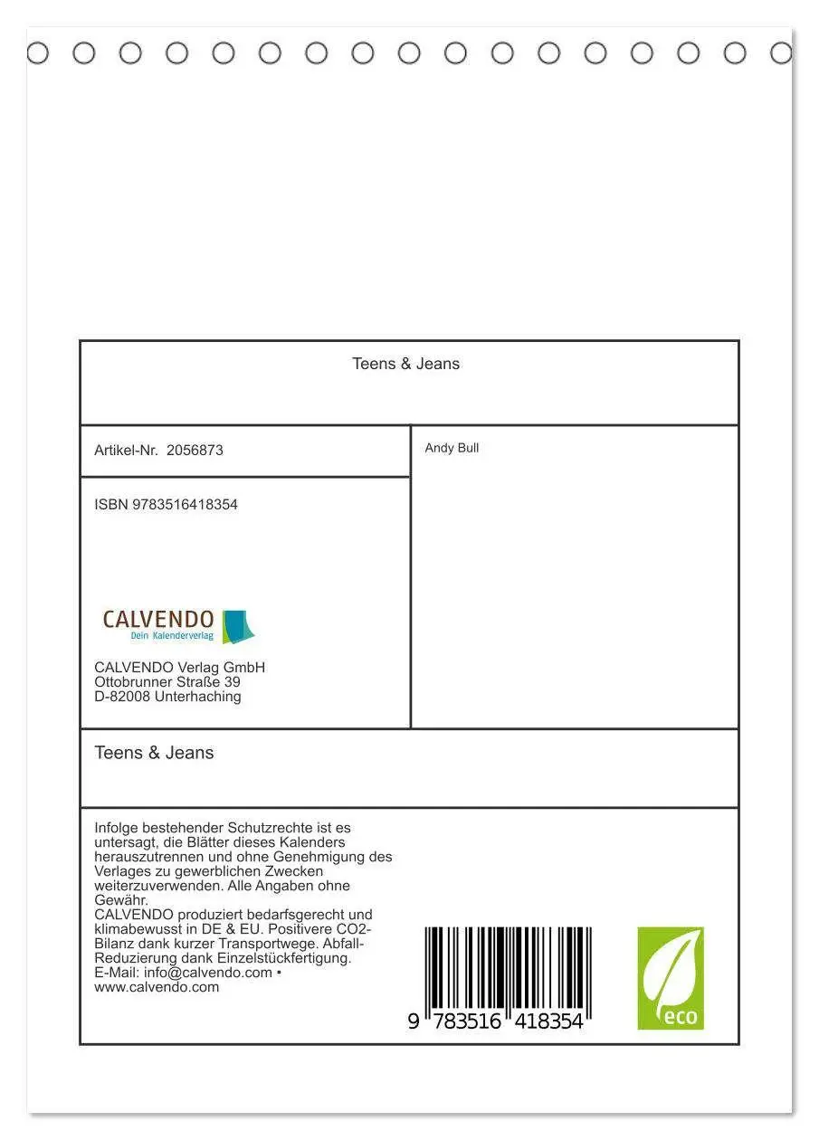 Bild: 9783516418354 | Teens &amp; Jeans (Tischkalender 2026 DIN A5 hoch), CALVENDO...