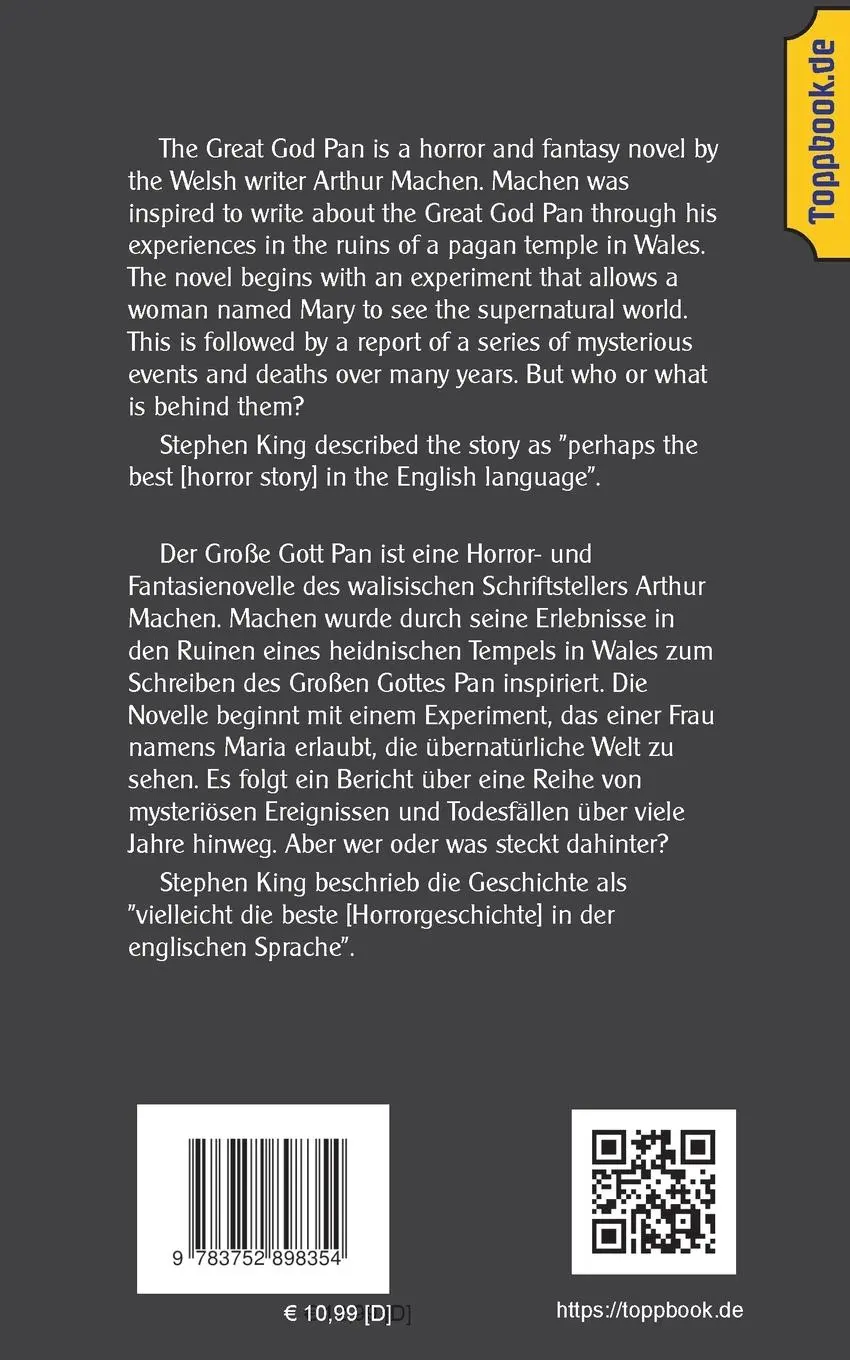 Rückseite: 9783752898354 | The great god Pan / Der große Gott Pan | Arthur Machen | Taschenbuch