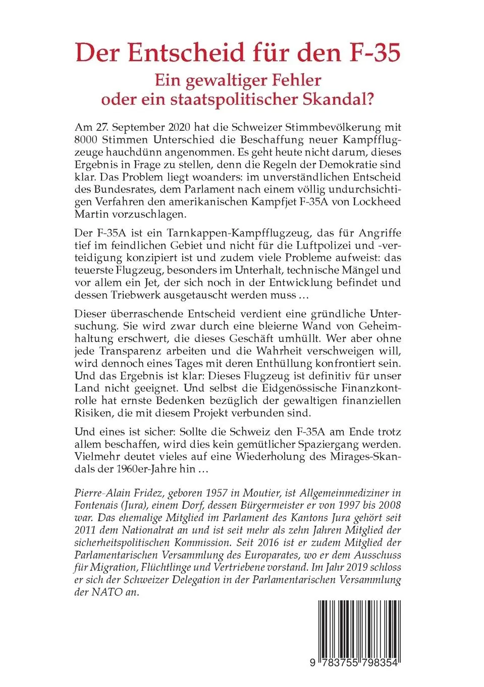 Rückseite: 9783755798354 | Der Entscheid für den F-35 | Pierre-Alain Fridez | Taschenbuch | 2022